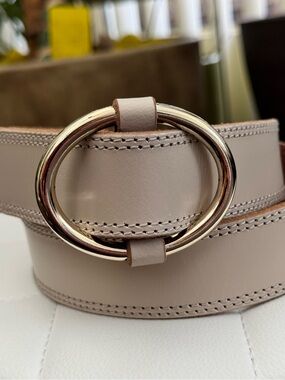 LOFT Oval Buckle Ivory Off White Genuine Leather Belt Tonal Stitching XXS/XS NEW